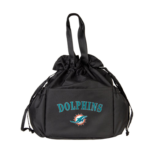 Miami Dolphins drawstring lunch cooler by Logo Brands, featuring team logo and eco-friendly insulated design for keeping food fresh.