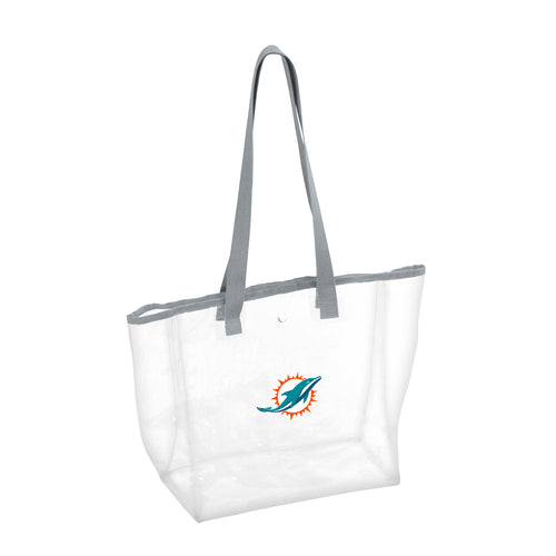 Miami Dolphins Stadium clear tote bag by Logo Brands, showing transparent design and team logo for game day accessories.