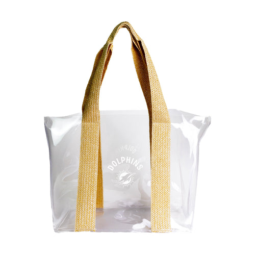 Miami Dolphins Seaside clear bag by Logo Brands, transparent tote with Dolphins team logo, ideal for stadium security and game day use