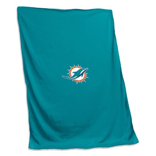 Miami Dolphins sweatshirt blanket featuring team logo and design, made by Logo Brands, cozy and perfect for fans.