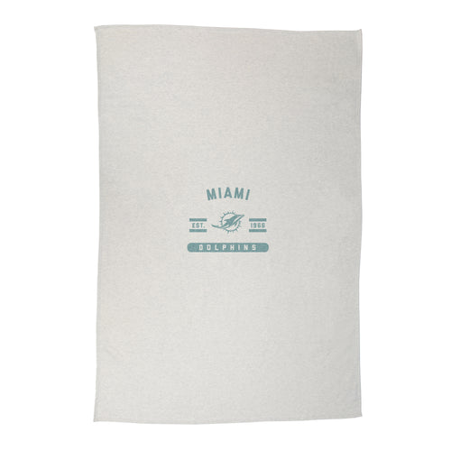 Miami Dolphins oatmeal sweatshirt blanket by Logo Brands, soft and cozy with Dolphins logo and team colors.