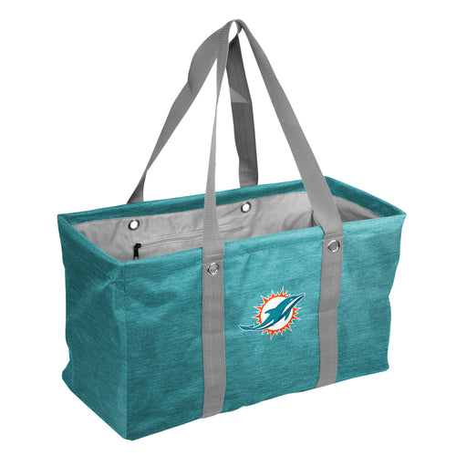 Miami Dolphins crosshatch picnic caddy bag by Logo Brands, featuring team colors and multiple compartments for outdoor dining.