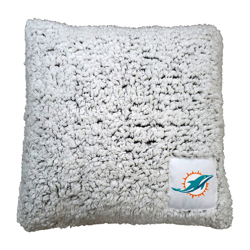 Miami Dolphins Frosty Throw Pillow with team logo, soft blanket featuring Dolphins team colors and branding, cozy and decorative.