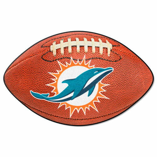 NFL Miami Dolphins football mat by Logo Brands featuring the team logo and vibrant colors, ideal for game-day decor or fan displays.