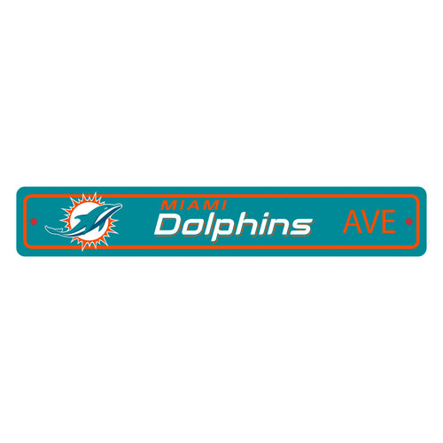 Miami Dolphins street sign for mancave decor, featuring team logo and vibrant colors, ideal for NFL fans' man caves.