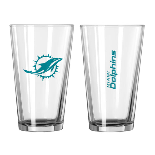 Miami Dolphins 16oz Gameday pint glass with team logo and vibrant Dolphins colors, perfect for game day drinkware.