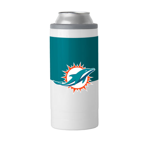 Miami Dolphins 12oz colorblock slim can coolie from Logo Brands, featuring team logo and vibrant colorblock design.