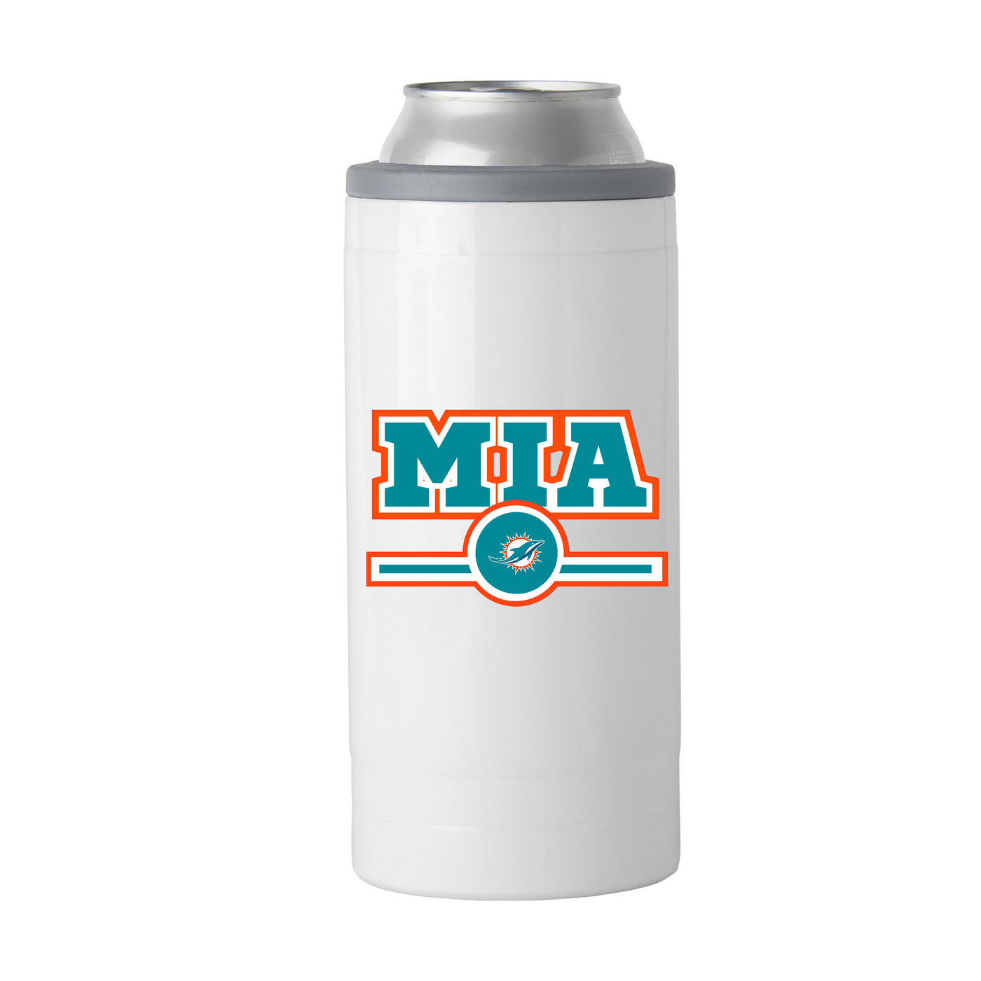 Miami Dolphins Letterman 12 oz Slim Can Coolie