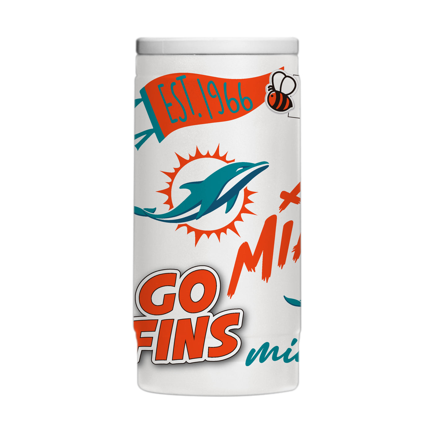 Miami Dolphins 12oz Native Powdercoat SlimCan Coolie