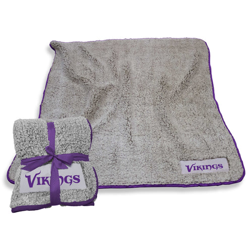 Minnesota Vikings Frosty Fleece blanket by Logo Brands, featuring team logo and Vikings colors, soft and cozy for fans.