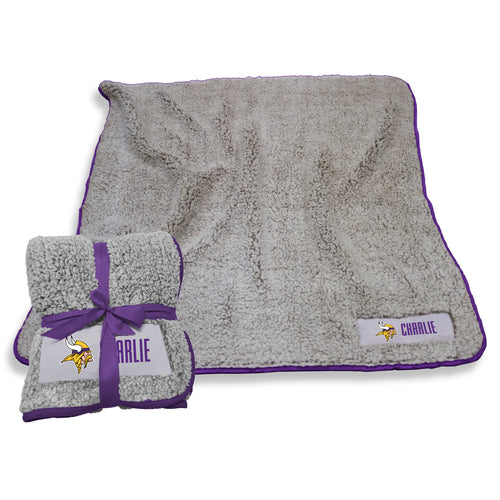 Minnesota Vikings personalized Frosty fleece blanket by Logo Brands, soft and cozy with team logo and custom name details.
