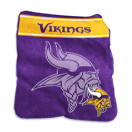 Minnesota Vikings 60x80 Raschel throw blanket by Logo Brands with team logo and Vikings colors, soft and cozy for fans.