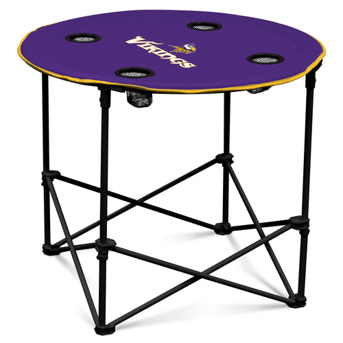 Minnesota Vikings round table by Logo Brands, featuring team logo and design, ideal for sports-themed home decor.