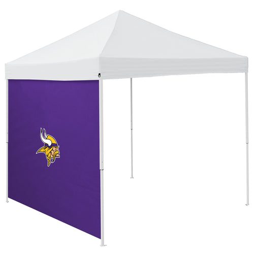 Minnesota Vikings 9x9 side panel for shelter, branded by Logo Brands, shown attached to a sports-themed outdoor shelter.