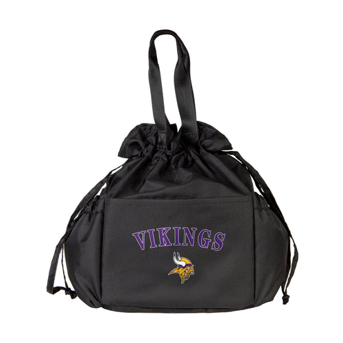 Minnesota Vikings drawstring lunch cooler by Logo Brands, eco-friendly insulated cooler bag with Vikings logo and adjustable drawstring closure.
