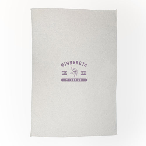 Minnesota Vikings oatmeal sweatshirt blanket with Vikings logo, soft and cozy for fans, featuring team colors and design.