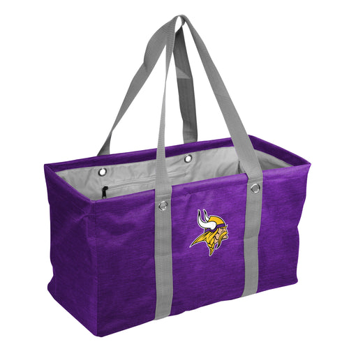 Minnesota Vikings crosshatch picnic caddy bag by Logo Brands with handles and compartments for outdoor dining accessories.