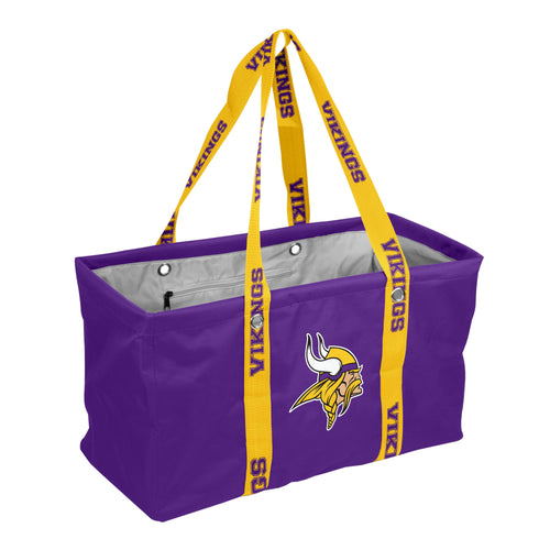 Minnesota Vikings picnic caddy with adjustable strap, insulated bag for snacks and drinks, branded by Logo Brands.