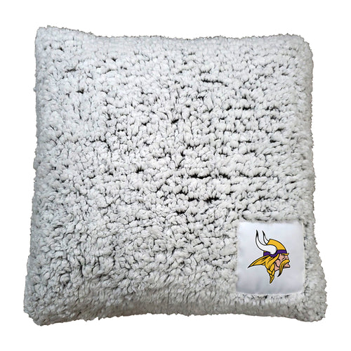 Minnesota Vikings Frosty Throw Pillow featuring team logo and vibrant colors, plush fabric for comfortable sports-themed decor.