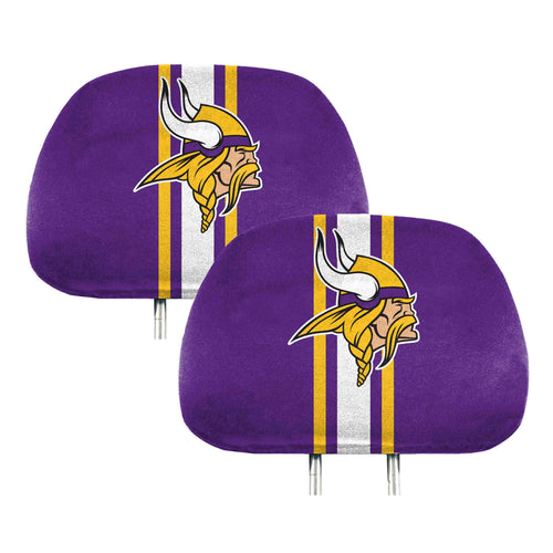 Minnesota Vikings printed headrest cover for car seats, featuring team logo and vibrant team colors, made by Logo Brands.