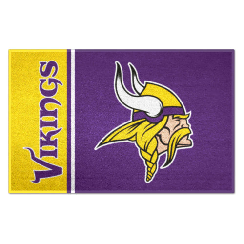 Minnesota Vikings NFL starter mat featuring team uniform design, made by Logo Brands, with Vikings logo and colors.
