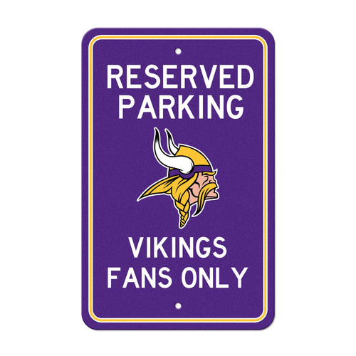 Minnesota Vikings parking sign for mancave decor, featuring logo and team colors, designed by Logo Brands.