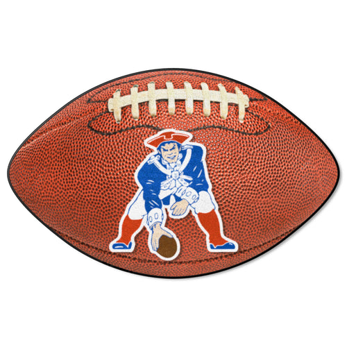 New England Patriots football mat by Logo Brands featuring team logo and football design for fan decor and sports fan spaces.