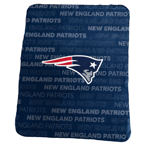 New England Patriots Classic fleece blanket by Logo Brands, soft and cozy with team logo and colors, perfect for Patriots fans.