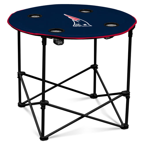 Round table featuring the New England Patriots logo and team colors, perfect for sports-themed furniture and fan rooms.