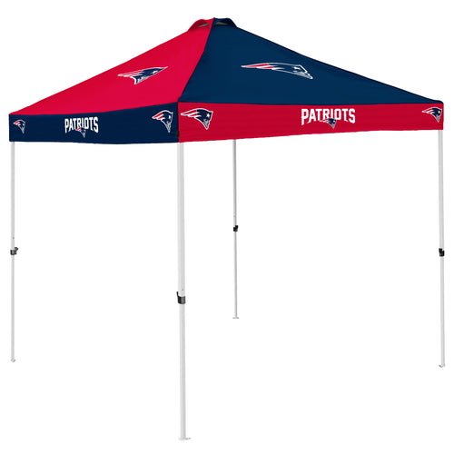 New England Patriots checkerboard canopy shelter by Logo Brands, featuring Patriots logo and red, white, and blue checkerboard pattern.