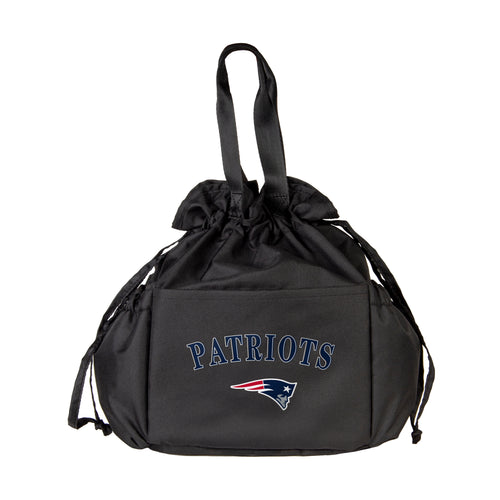 New England Patriots drawstring lunch cooler by Logo Brands, eco-friendly insulated cooler bag with Patriots logo and adjustable closure.