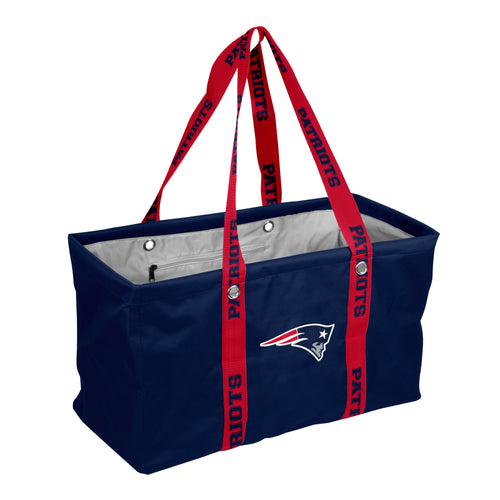 New England Patriots picnic caddy bag with carrying strap, featuring team logo and multiple compartments for outdoor use
