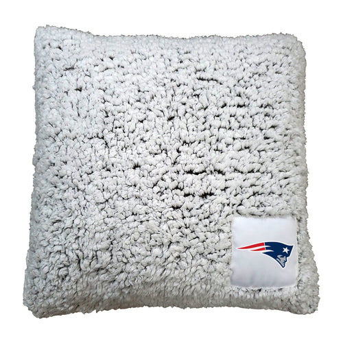 New England Patriots Frosty throw pillow from Logo Brands featuring team logo and winter-themed design on soft fabric.