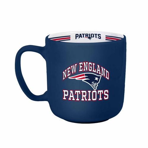 New England Patriots 15oz striped mug, Logo Brands drinkware featuring team logo and NFL team colors.