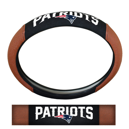 New England Patriots sports grip steering wheel cover by Logo Brands, designed for auto covers and enhanced grip.