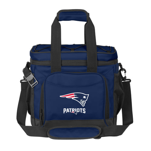 New England Patriots 24-can flex cooler by Logo Brands, insulated soft cooler with team logo and adjustable shoulder strap.