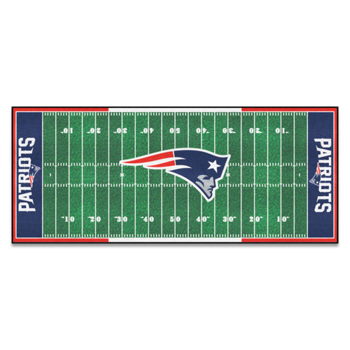 New England Patriots football field runner mat with team logo, durable design, perfect for sports-themed home decor.
