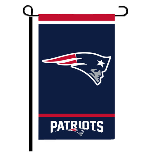 New England Patriots garden flag measuring 12x18 inches, featuring team logo and vibrant Patriots branding for outdoor display.