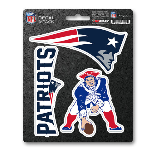Set of three NFL New England Patriots decals featuring team logos for easy decoration and fan support.