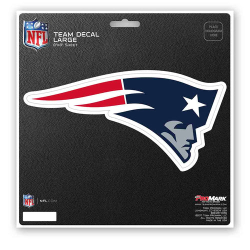 Large NFL New England Patriots decal featuring team logo on a white background, ideal for fans and team spirit display.