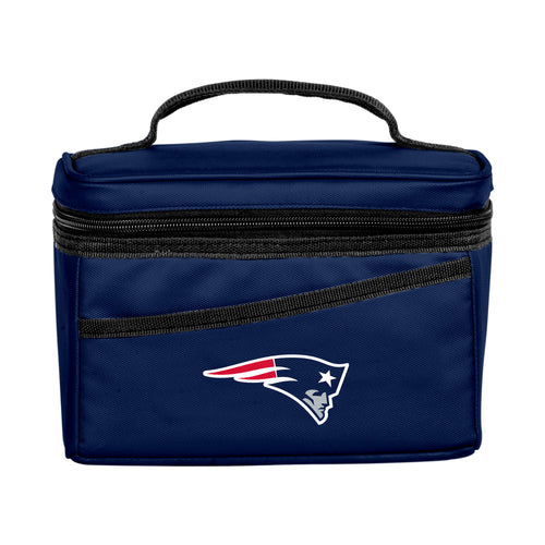 New England Patriots 6-can flex cooler by Logo Brands, insulated cooler bag with team logo and adjustable strap for fans.
