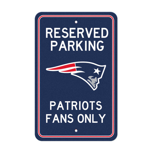 New England Patriots Mancave parking sign by Logo Brands, featuring team logo and bold design for sports-themed decor.