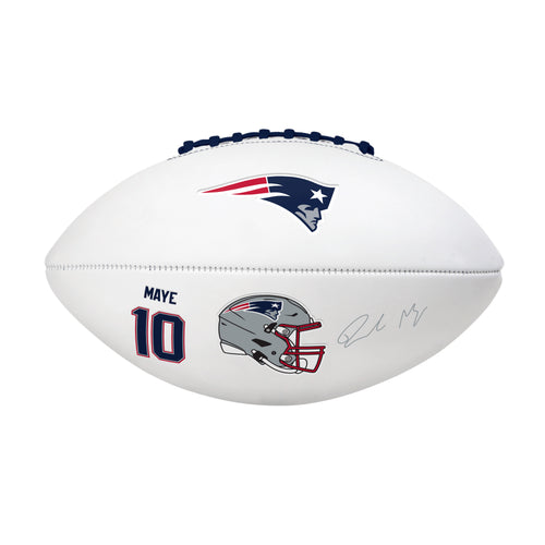 Recreation football signed by Drake Maye of the New England Patriots, full size autographed football by Logo Brands.