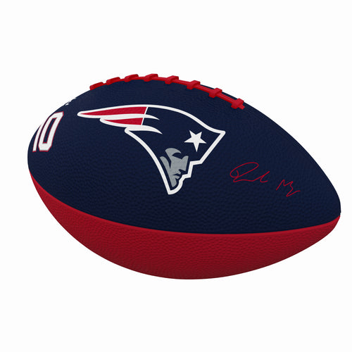 Junior size rubber football featuring New England Patriots Drake Maye player branding, ideal for recreational play.