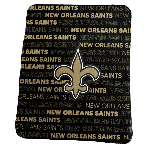 New Orleans Saints classic fleece blanket with team logo, soft and cozy fabric, perfect for Saints fans.