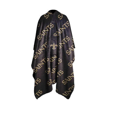 New Orleans Saints wearable throw blanket by Logo Brands, soft and cozy NFL team apparel for fans.
