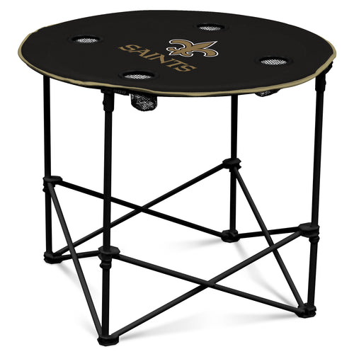 Round table featuring New Orleans Saints logo and branding, ideal for game rooms or fan spaces, by Logo Brands.
