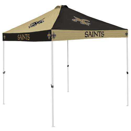 New Orleans Saints checkerboard canopy shelter by Logo Brands, featuring team colors and logo for outdoor use.