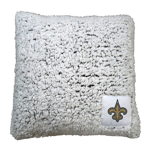 New Orleans Saints Frosty Throw Pillow by Logo Brands featuring team logo and festive winter design on soft fabric.