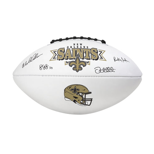 Recreation New Orleans Saints football with authentic autograph signature, branded by Logo Brands, on a white background.